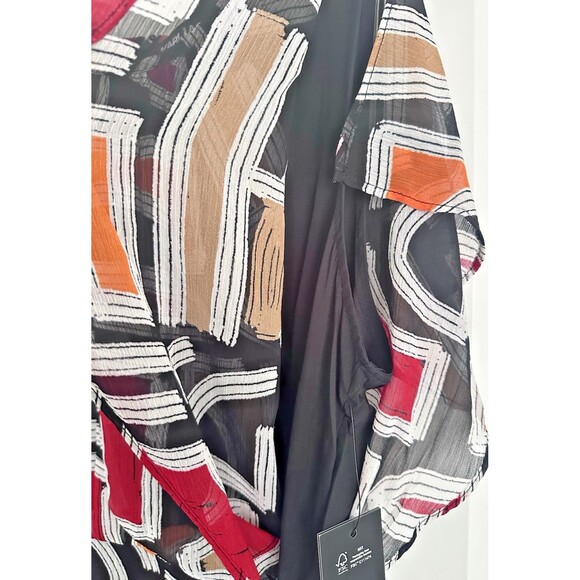 KARL LAGERFELD PARIS Women's Printed High-Low Flutter-Sleeve Dress Blck Multi 10 - Picture 8 of 12